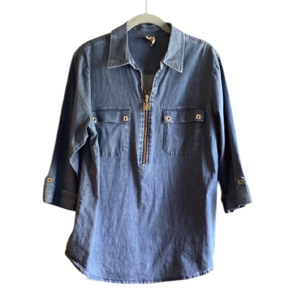 Anne Klein Blue Denim 3/4 sleeve Shirt size 1X